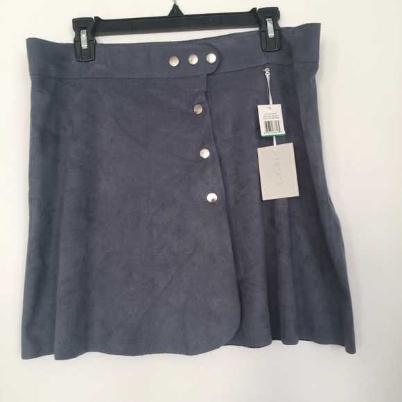 1. State Blue Gray Silver Large L Faux Suede Skirt - Picture 2 of 7